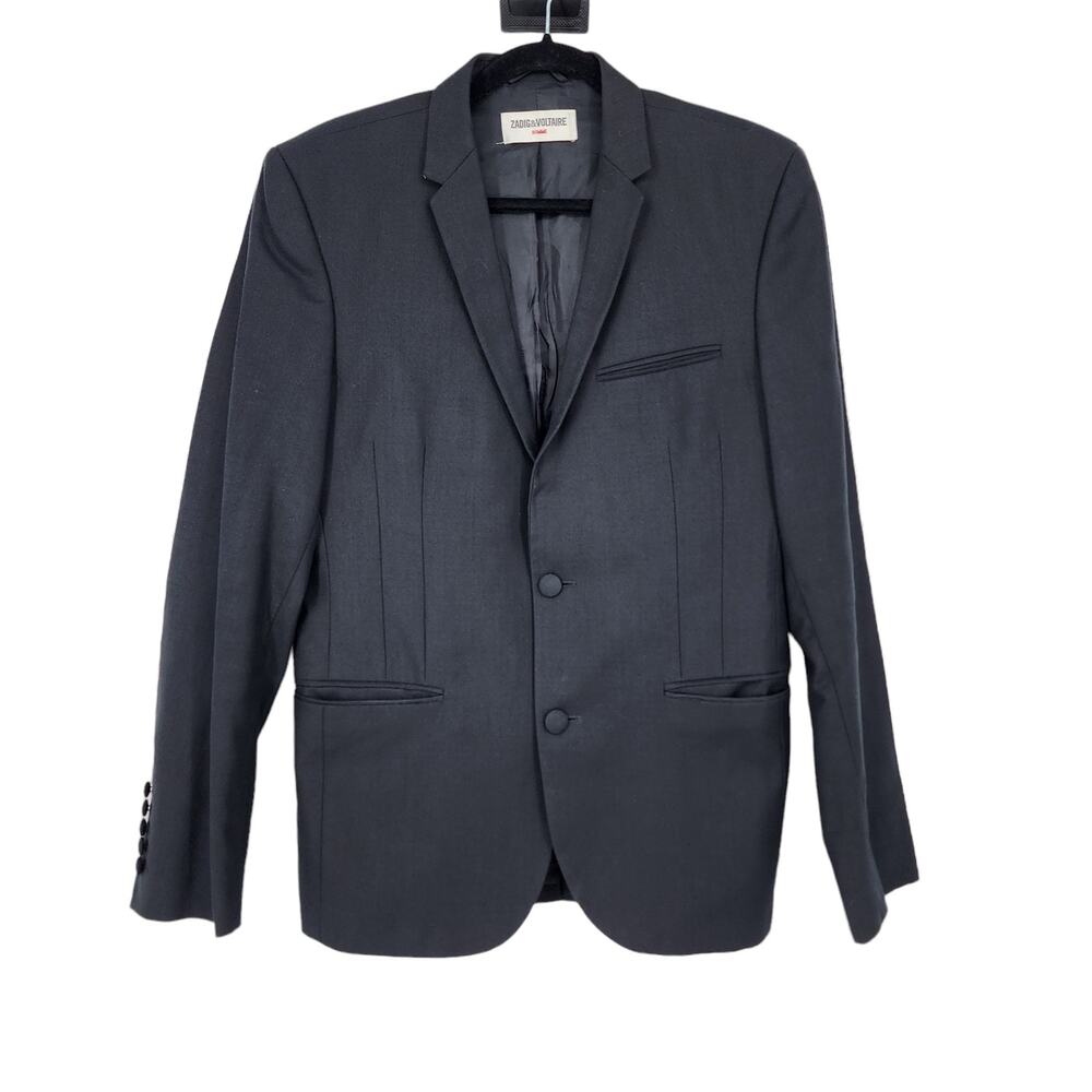 Zadig & Votaire Two Button Notched Collar Black Blazer Jacket Size 48